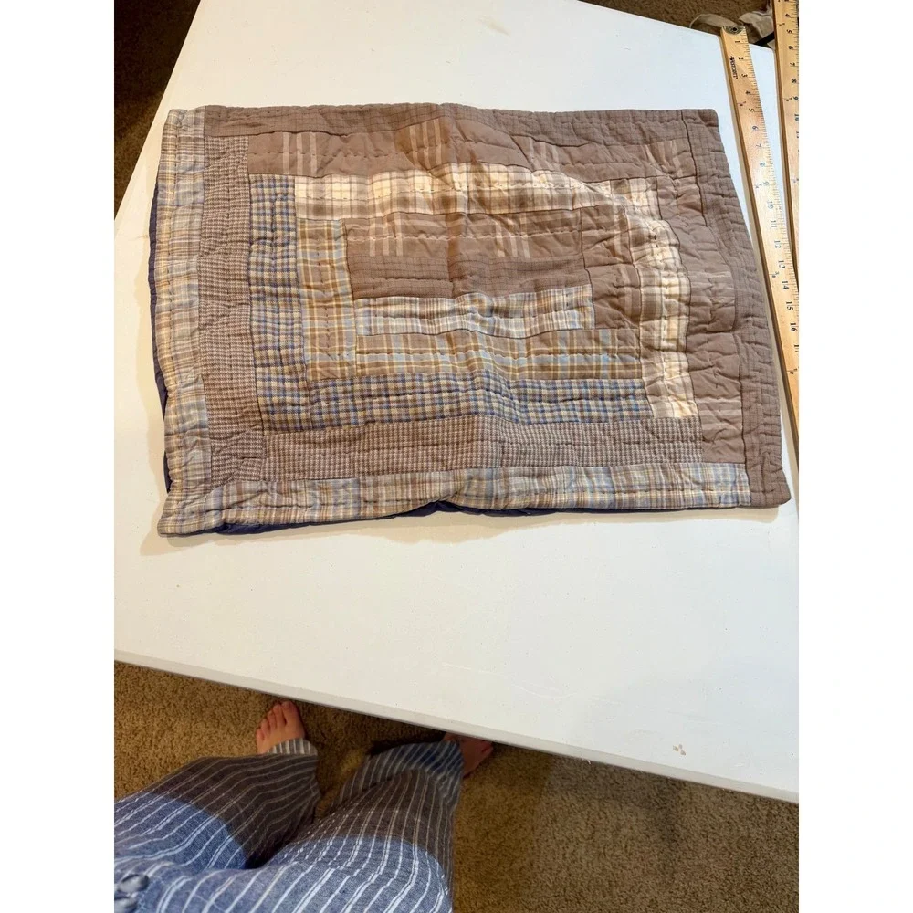 Woolrich Home Log Cabin Patchwork Quilt Brown Plaid Rustic Cabin Throw Sham Set